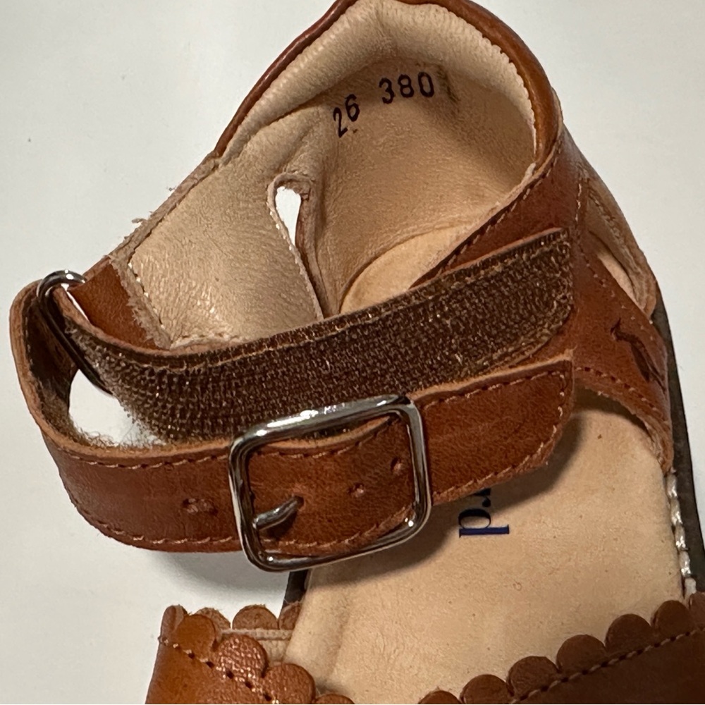 Petit Nord Little Girl’s Scalloped Leather Sandals Cognac Size EU 26 - Picture 7 of 9